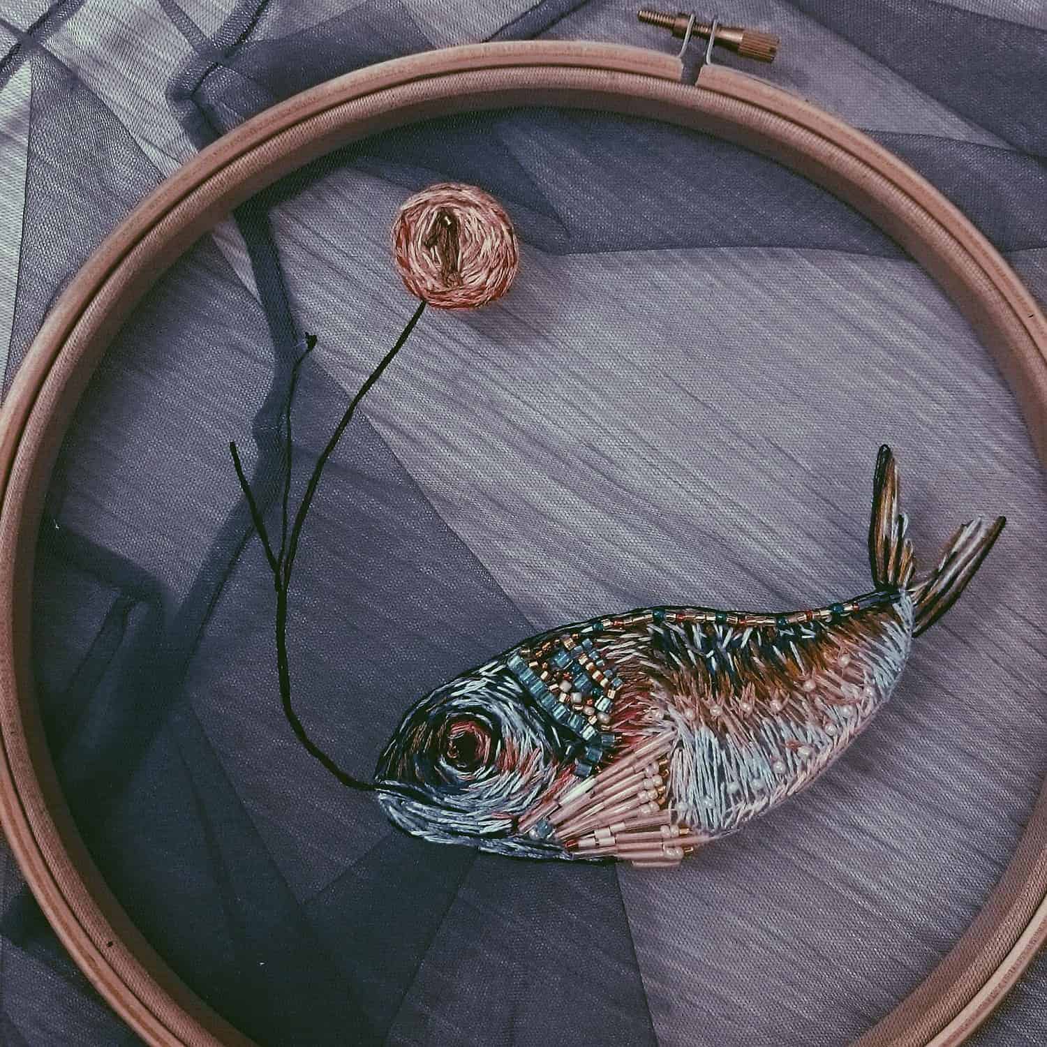 Embroidered On Tulle Fish