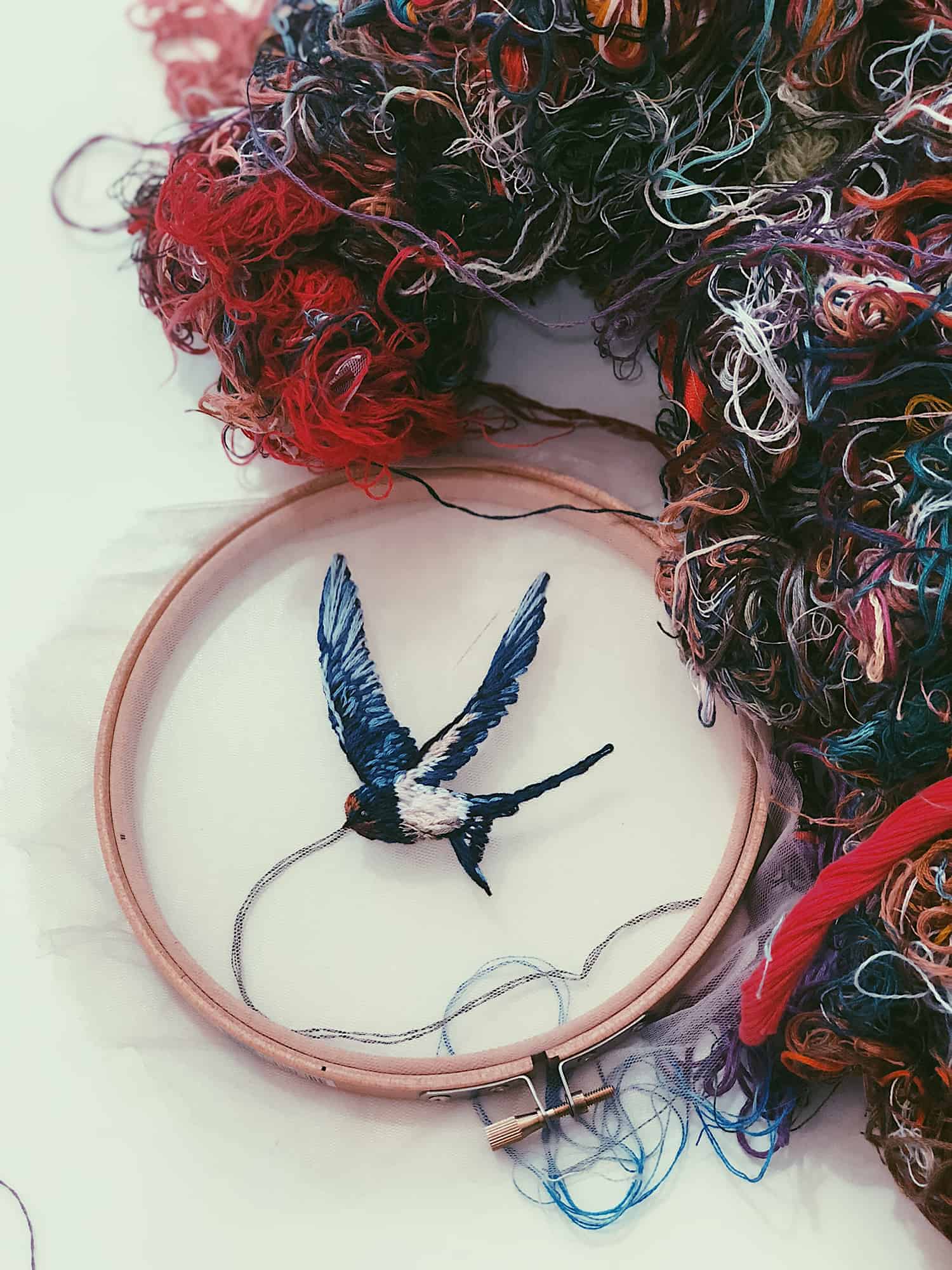 Embroidered On Tulle Bird