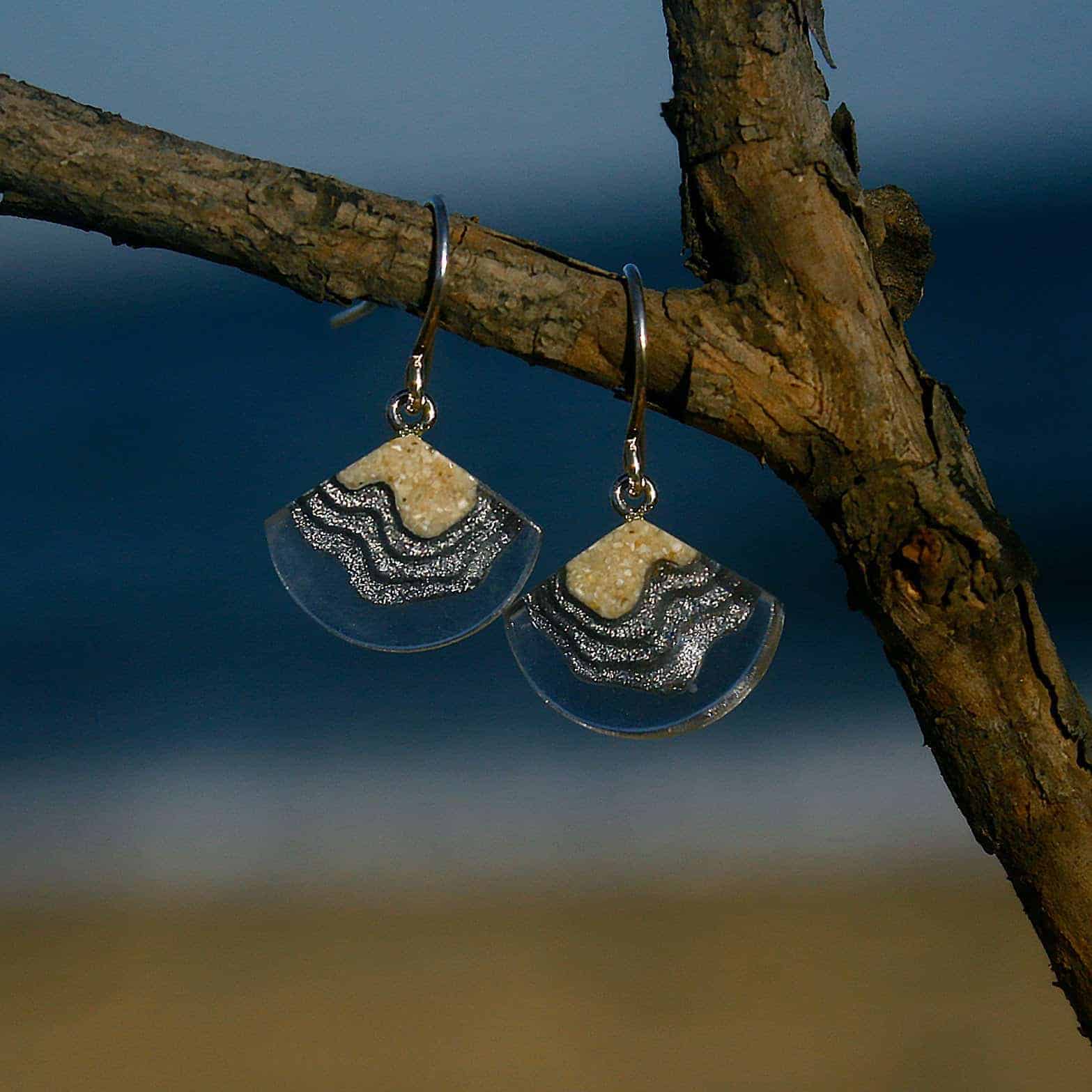 Bight Earrings made from sand and blue resin