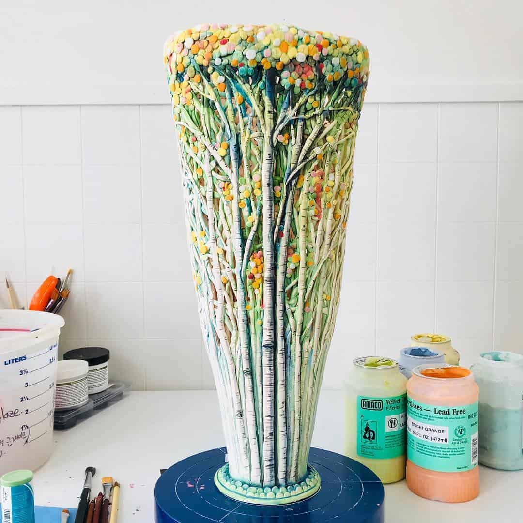 Colorful trees ceramics by Heesoo Lee