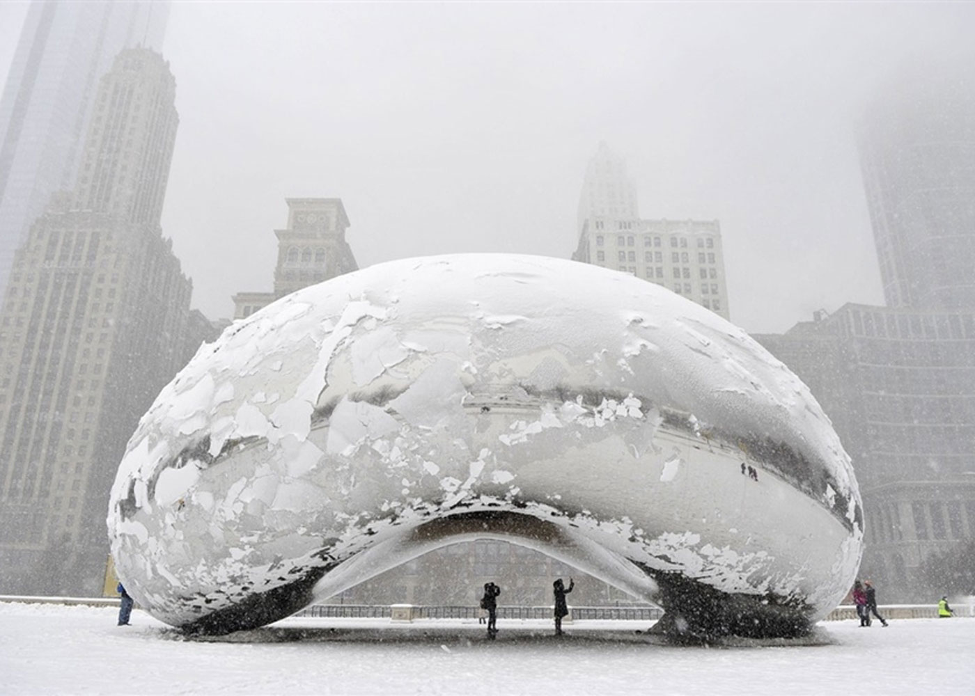 The Bean covered in snow