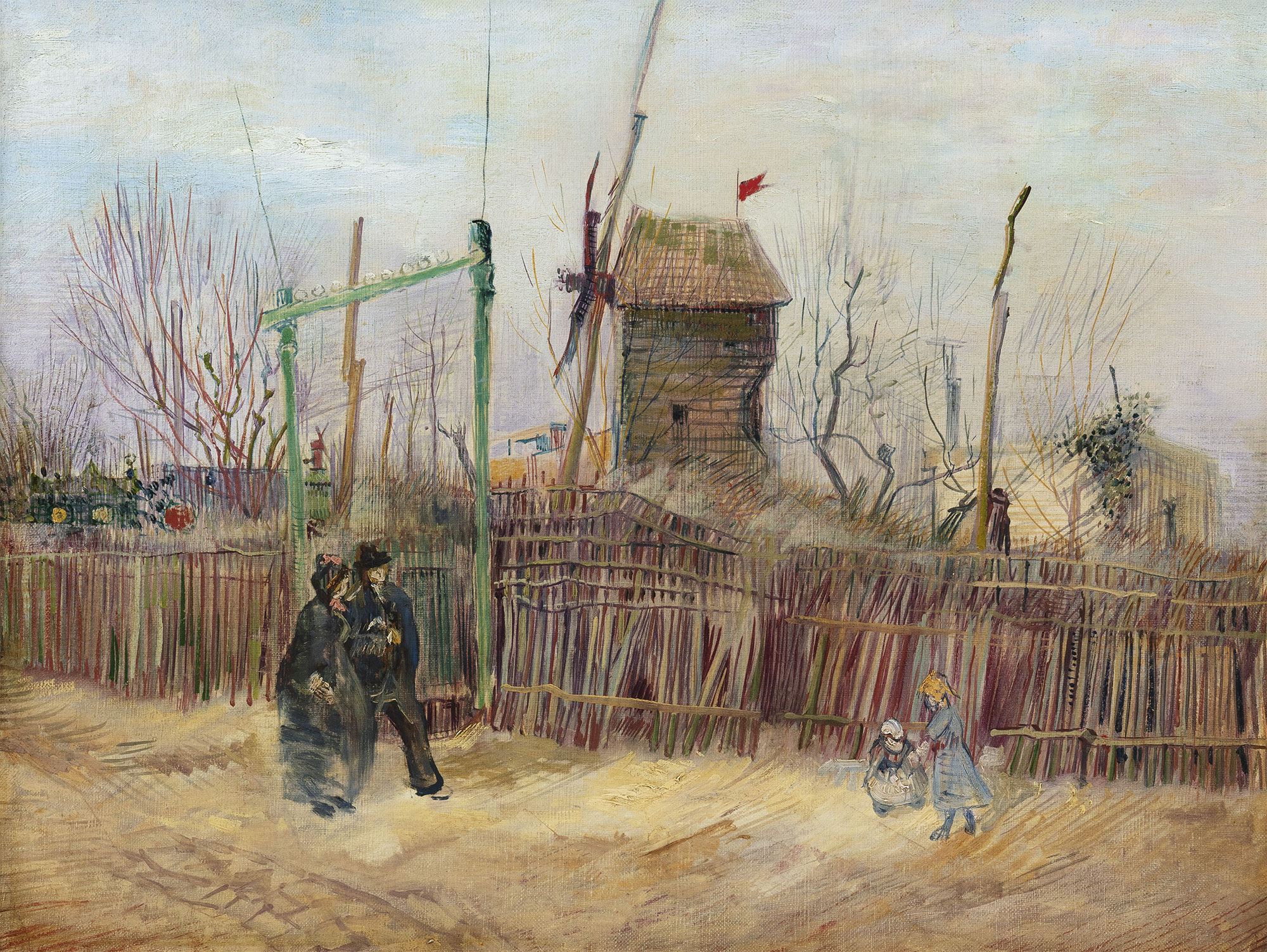 “Street scene in Montmartre (Impasse des Deux Frères and the Pepper Mill)” (1887), oil on canvas, 46.1 x 61.3 centimeters