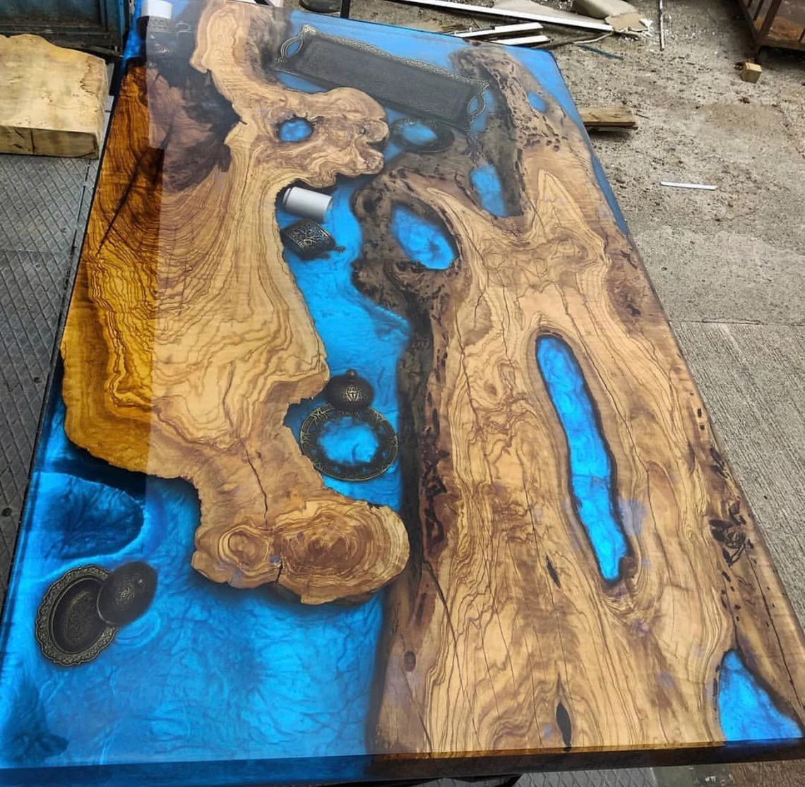 Made to Order Custom Table, Deep Sea Blue River Epoxy Table