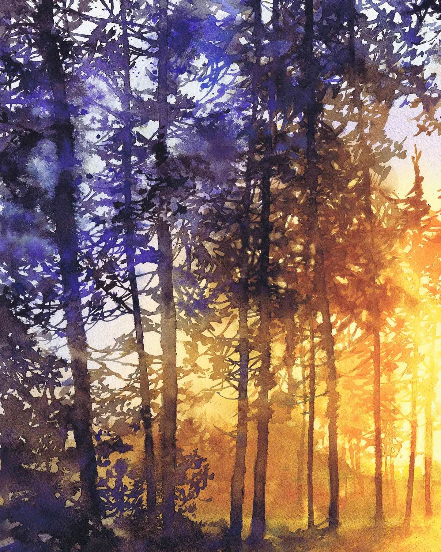 Blue Trees in the Golden Hour by Katarzyna Kmiecik