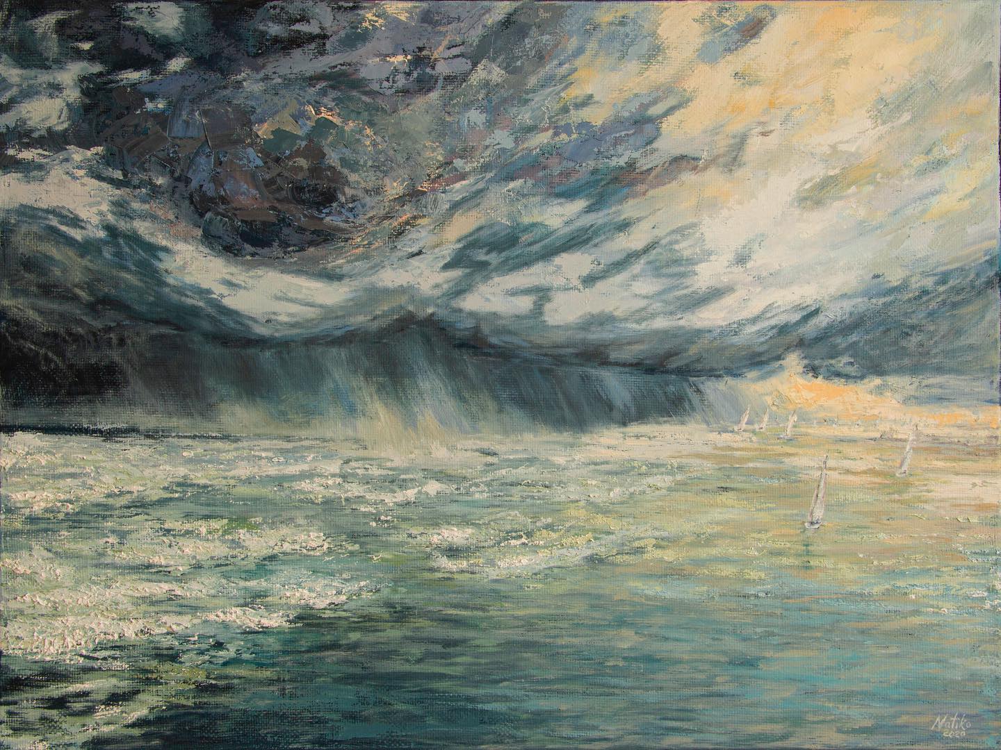 Sailing regatta in the storm by Natalia Korneeva