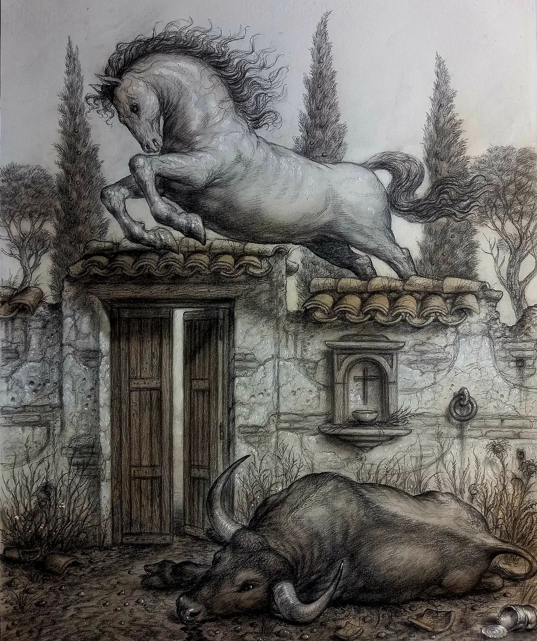 Bull Drawing by Carlos de Moraleja